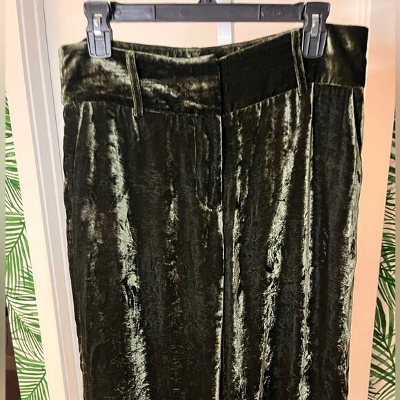 NWT Frame Panne Crushed Velvet Wide Leg Trousers in Deep Moss Size 6 - Picture 4 of 13